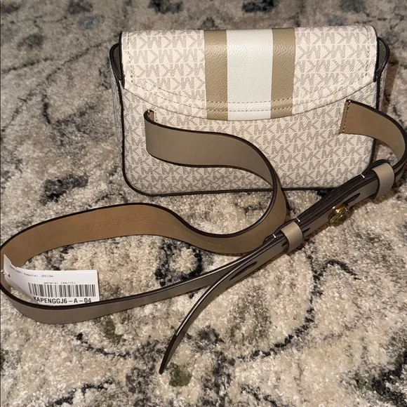 Michael Kors White and Taupe Monogram Crossbody Belt Bag - Picture 3 of 10